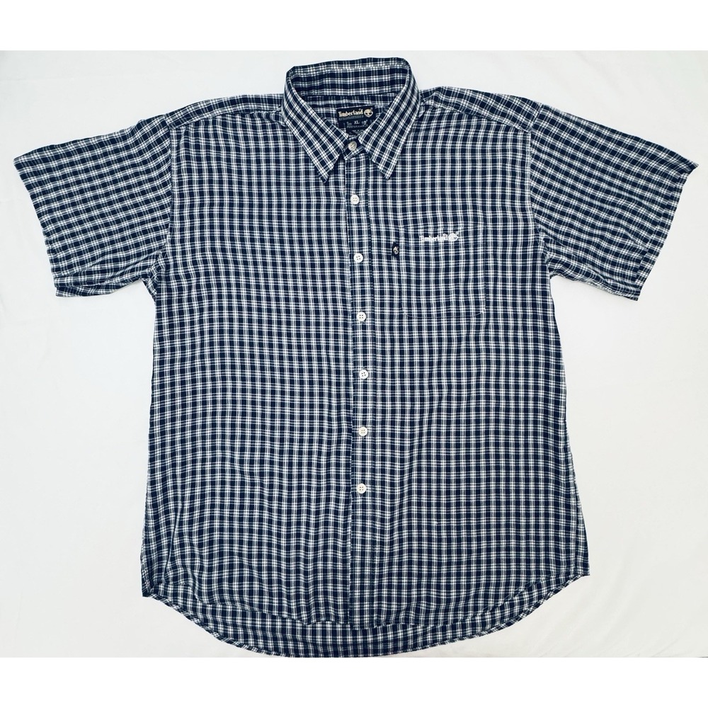 Timberland Performance Mens Plaid Button Down Shirt USA Embroidered Logo Cotton